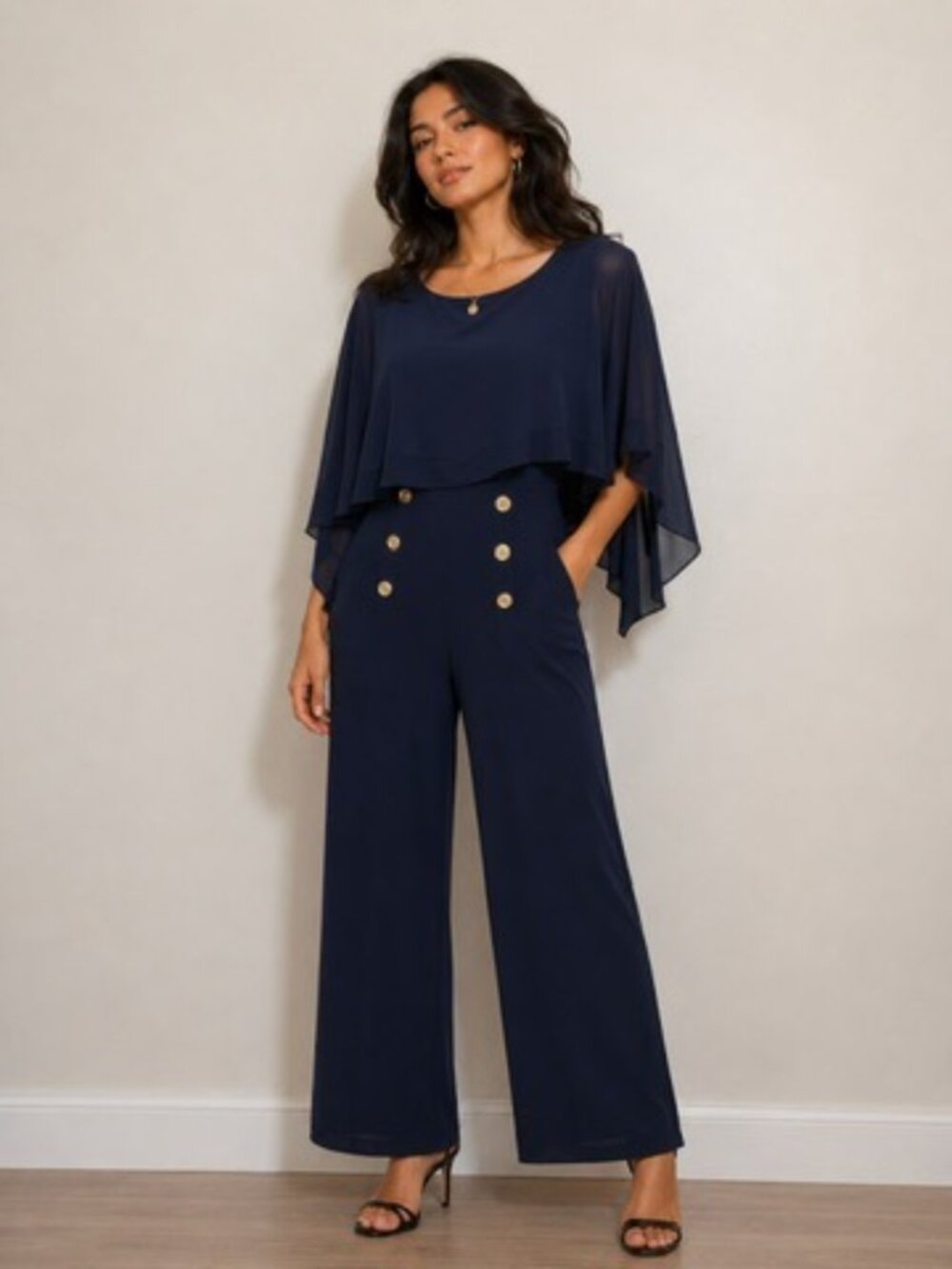 $250 Retail Joseph Ribkoff Navy Cape Overlay Jumpsuit Size XL